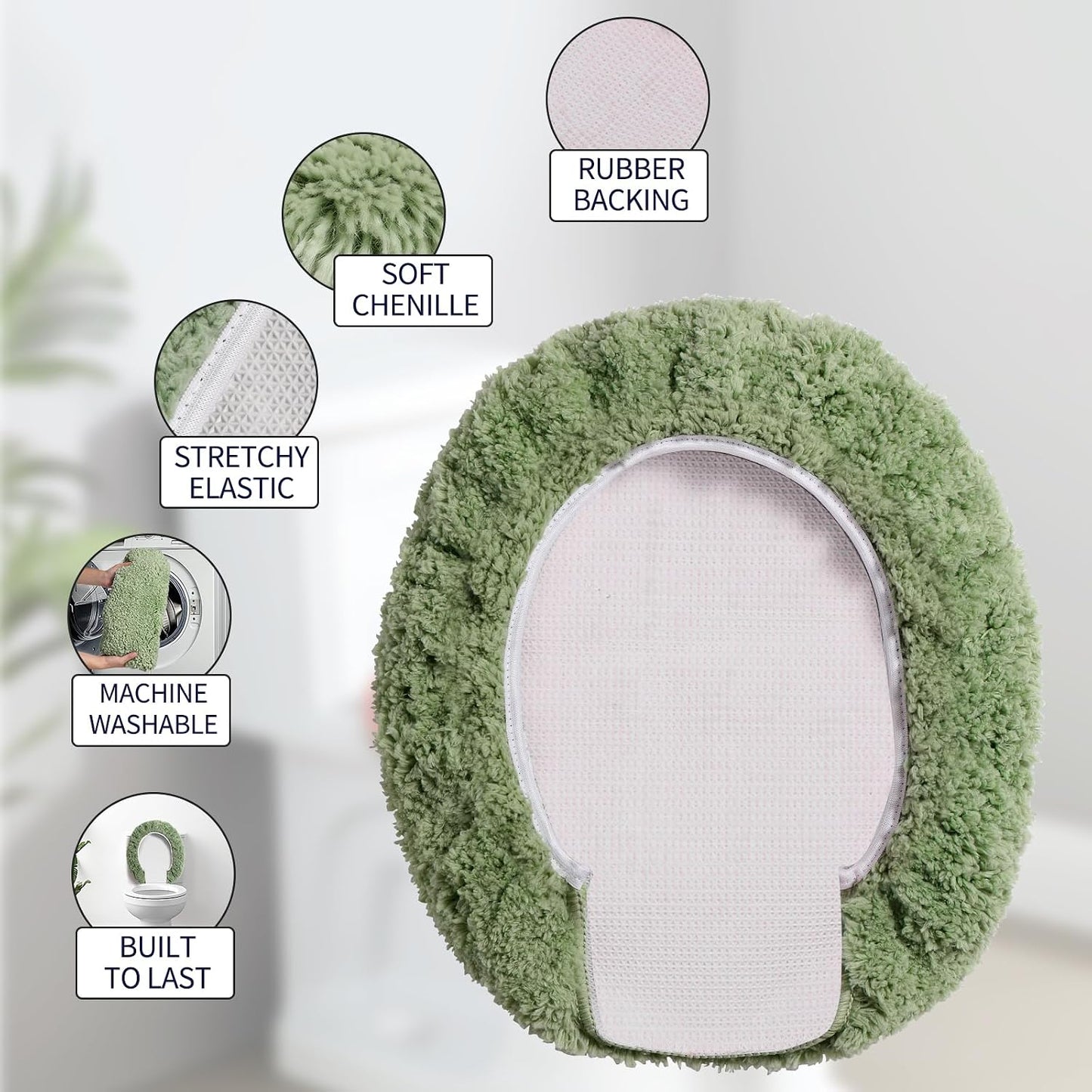 Microfiber Elongated Toilet Seat Cover 19.5"x 15" Machine Washable | Solid Toilet Lid Cover Adjustable Rubber Backing Fits Only 18-19.5"L x 14-16"W Elongated Toilet Seat