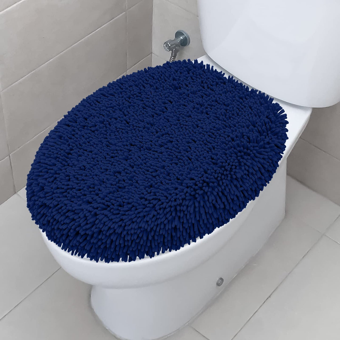 TREETONE Ultra Soft Chenille Bathroom Toilet Lid Cover, 19x21 Inches, White | Absorbent Standard Seat Covers for Bathroom, Accessories Decor, Fits Most Round, Elongated and Oblong Lids, Machine Washable