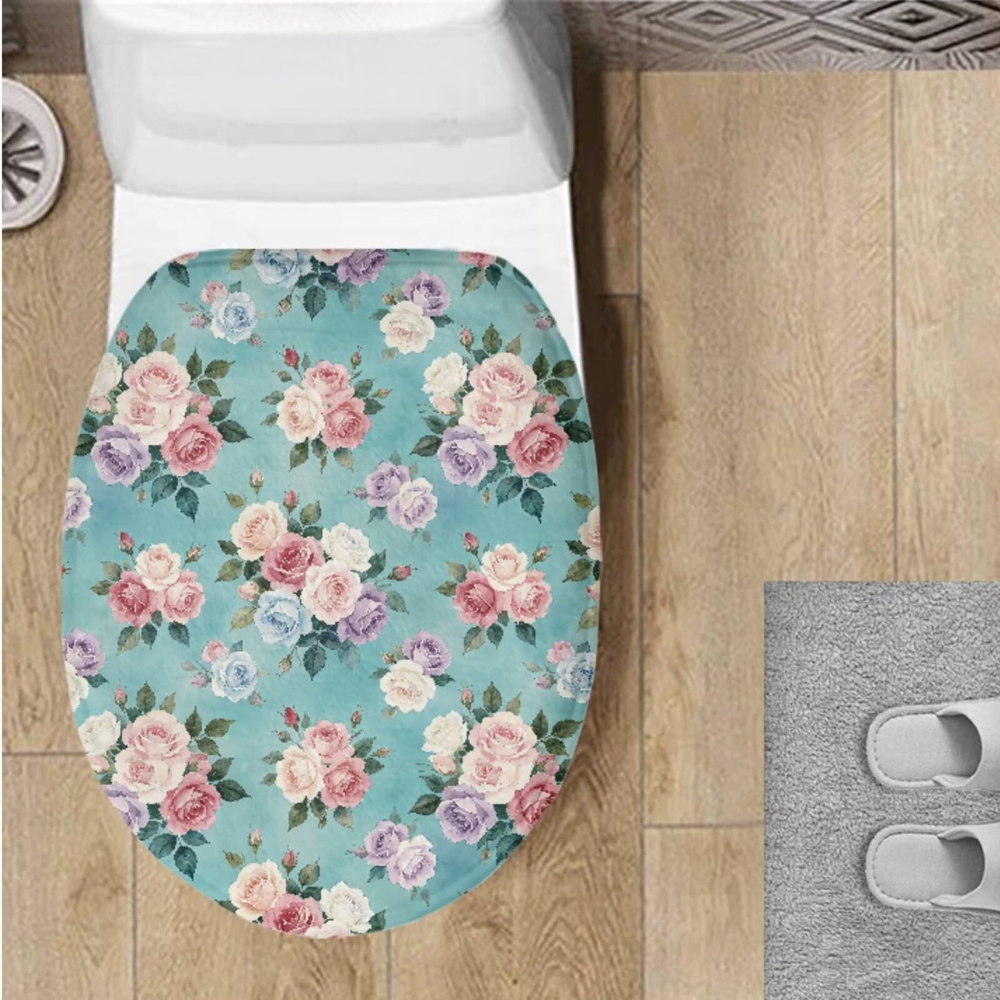 Toilet Lid Cover for Bathroom Water Absorbent Toilet Lid Protector Fits Most Sizes Standard, Round, Elongated and Oblong Lids, Gothic Crow Rose Gray