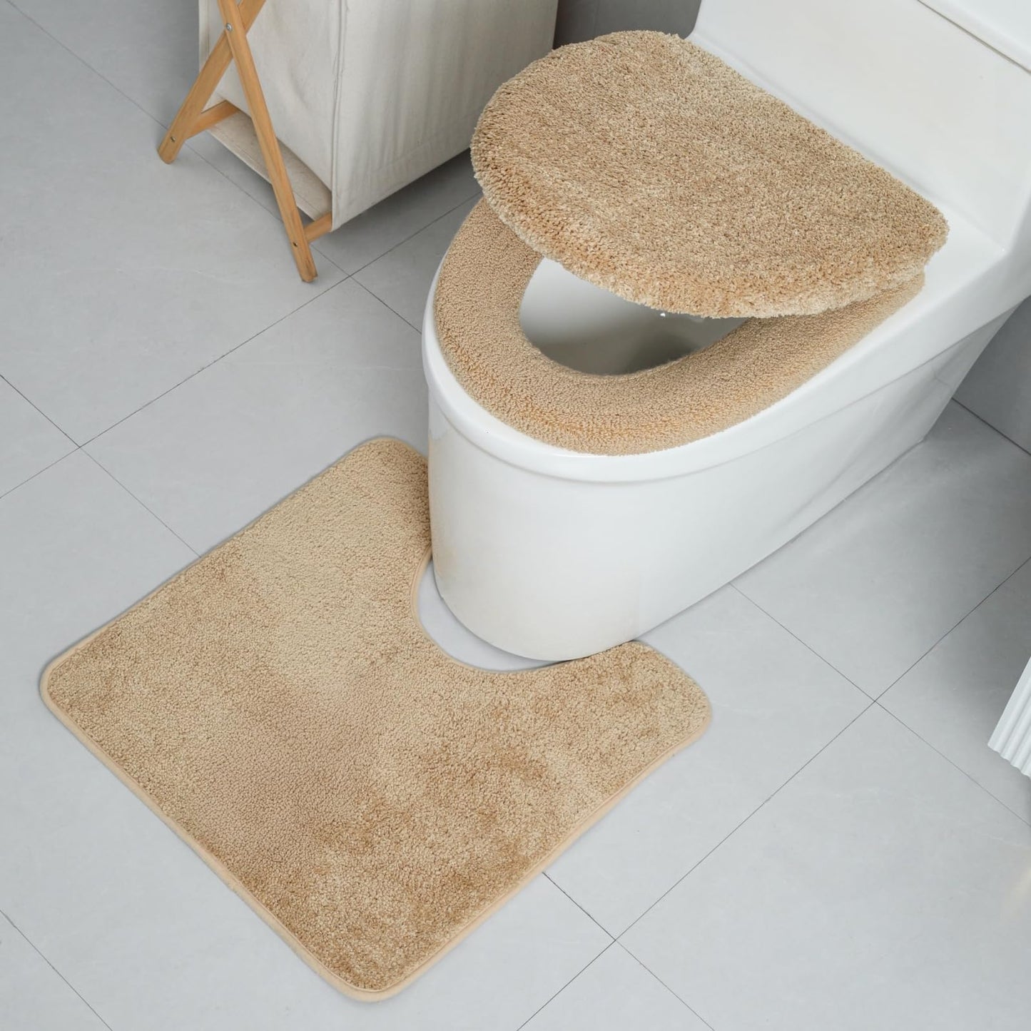 3piece Toilet Seat Cover Set - Toilet Seat Cover +Toilet Lid Cover + toilet rugs u shaped washable, Fits Most Elongated Round and Oblong Toilet(Machine Washable,Quick-Dry) brown