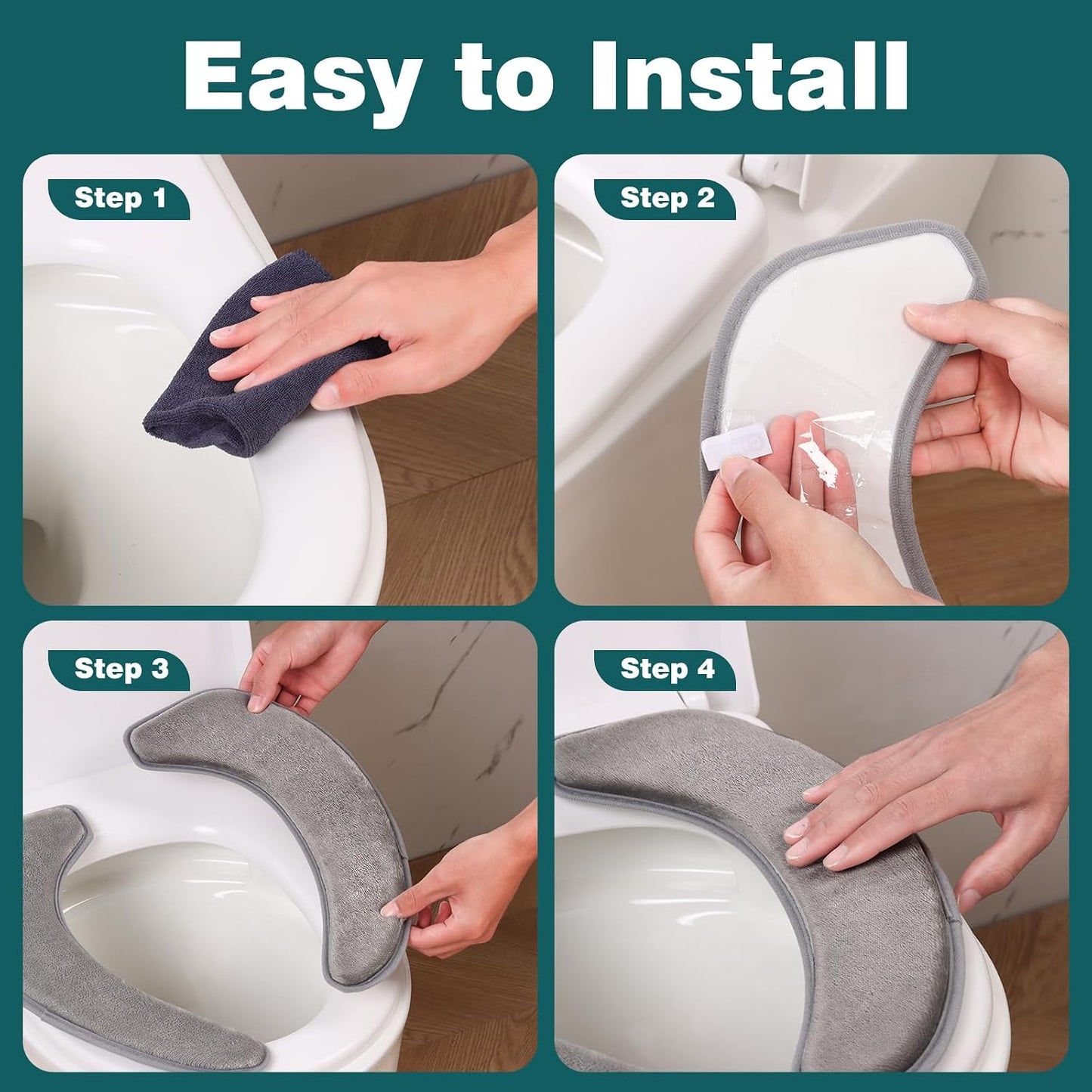 Toilet Seat Cover with Memory Foam, Toilet Seat Cushion for Bathroom | Soft Flannel, Non-Slip, Thicker Warmer Washable, Self-Adhesive Reusable, Fits Most Round, Oval and Elongated Toilet Seat