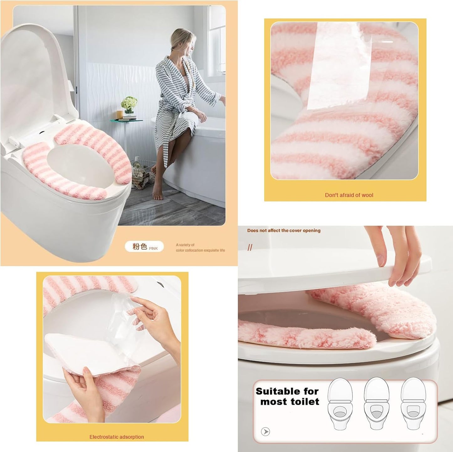 Thick Warm Cushioned Toilet Seat Cover | Stick-On Washable Reusable Toilet Memory Foam Cushion Pad (Grey)