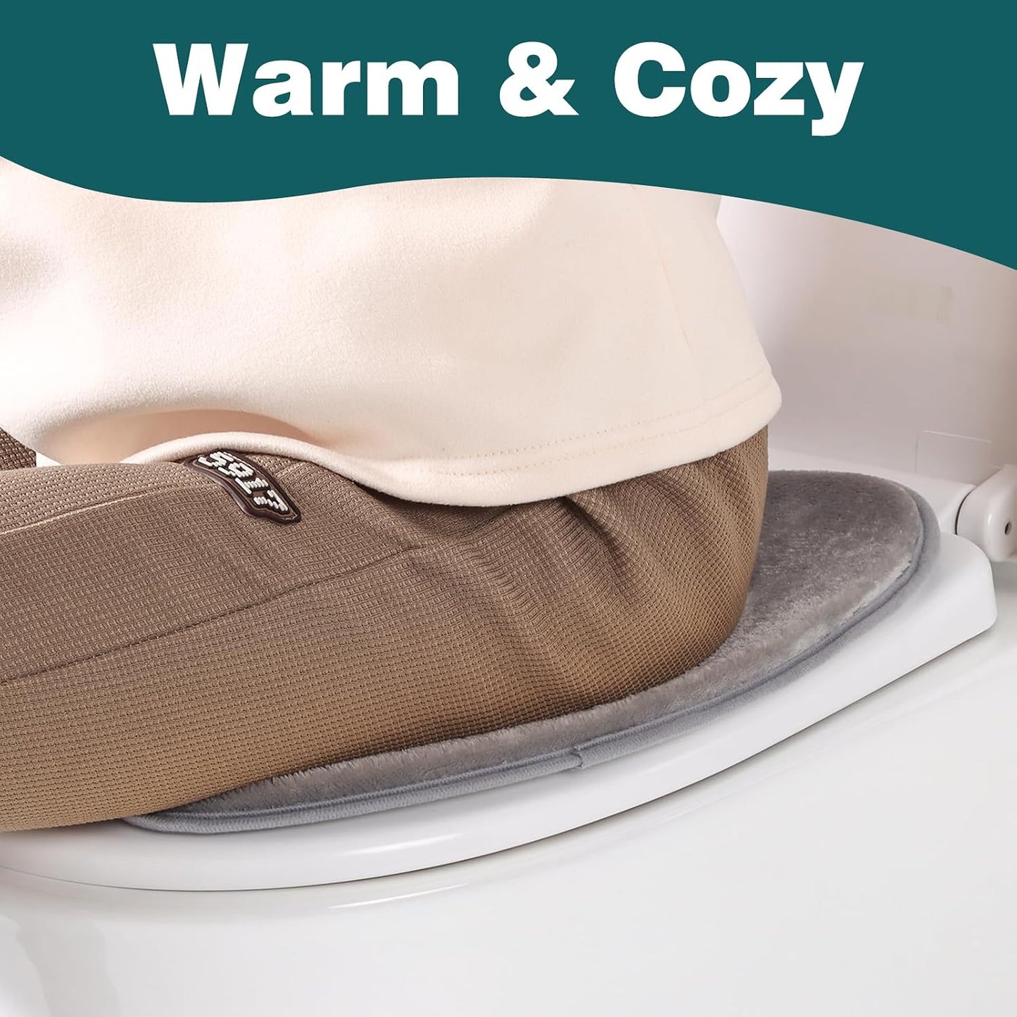 Toilet Seat Cover with Memory Foam, Toilet Seat Cushion for Bathroom | Soft Flannel, Non-Slip, Thicker Warmer Washable, Self-Adhesive Reusable, Fits Most Round, Oval and Elongated Toilet Seat
