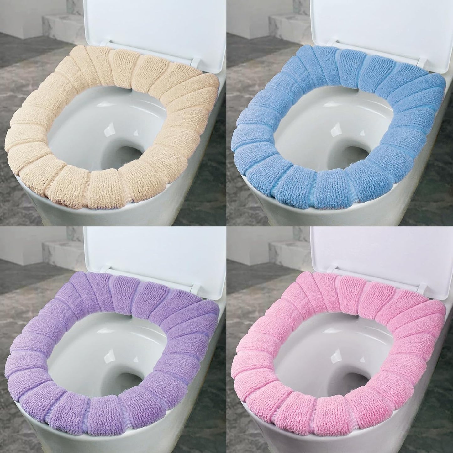 SKJ&COtoilet seat covers, 5-piece set, washable, soft, and warm toilet seat covers, suitable for bathrooms, universal round/extended toilet seat, 5 color combinations, suitable for use in cold weather