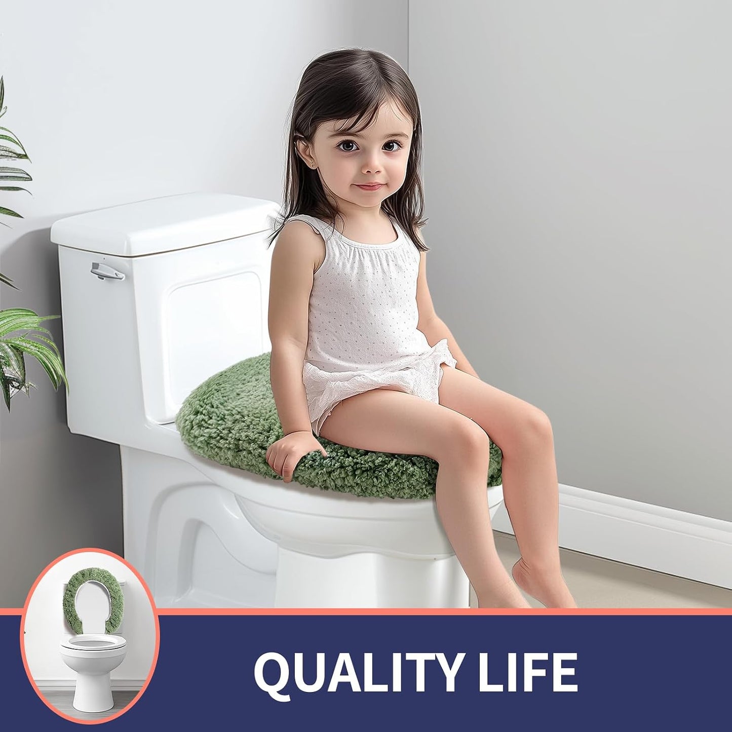 Microfiber Elongated Toilet Seat Cover 19.5"x 15" Machine Washable | Solid Toilet Lid Cover Adjustable Rubber Backing Fits Only 18-19.5"L x 14-16"W Elongated Toilet Seat