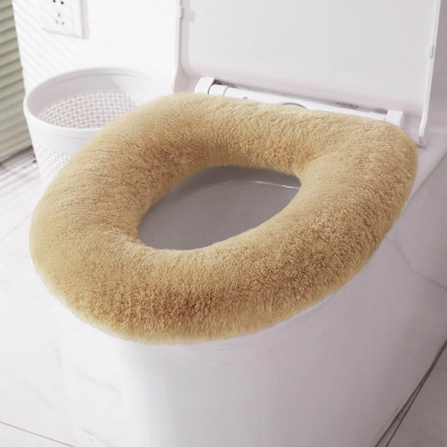 U&M Genuine Sheepskin Toilet Seat Cover Bathroom Soft Warm Reusable Real Fur Wool Toilet Seat Pads Easy Installation& Care