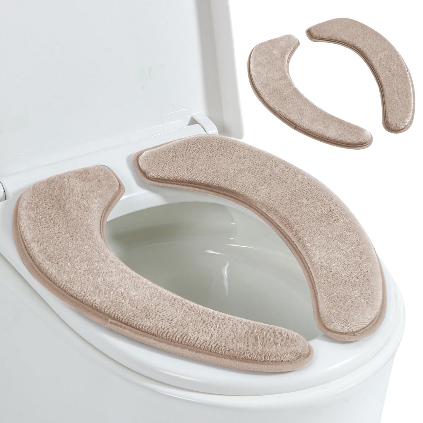 Toilet Seat Cover with Memory Foam, Toilet Seat Cushion for Bathroom | Soft Flannel, Non-Slip, Thicker Warmer Washable, Self-Adhesive Reusable, Fits Most Round, Oval and Elongated Toilet Seat