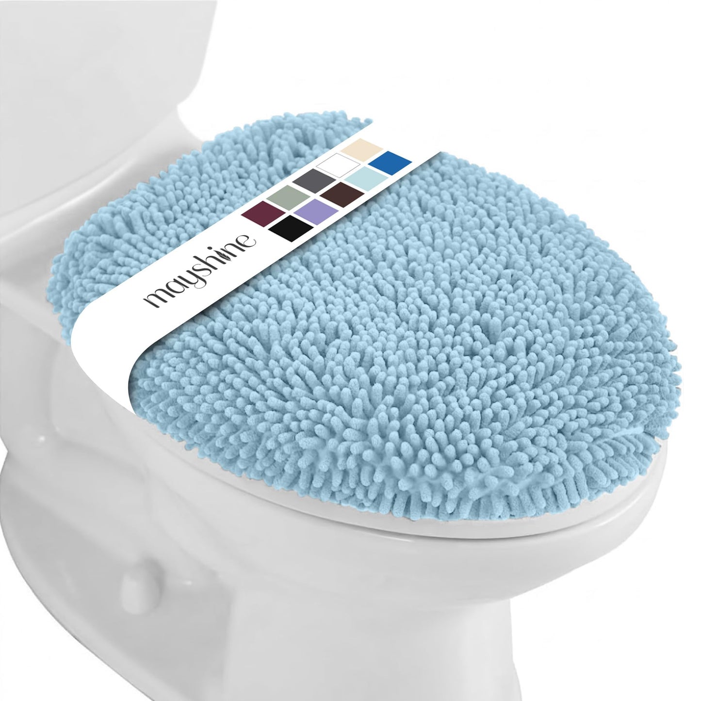 MAYSHINE Toilet Lid Cover - Spa Blue, Plush Microfiber Oval Toilet Seat Covers for Bathroom, Machine Washable Elongated Toilet Cover Seat, Stretches up to 21"x19"