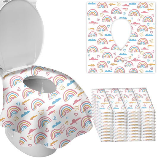 DEEKI 40 Pack Toilet Seat Covers Disposable, Safe No-Slip Waterproof for Kids Toddlers Use in Potty Training Public Restrooms Toilets, Portable Clean Covers for Adults Travel -Rainbow (40 Count)