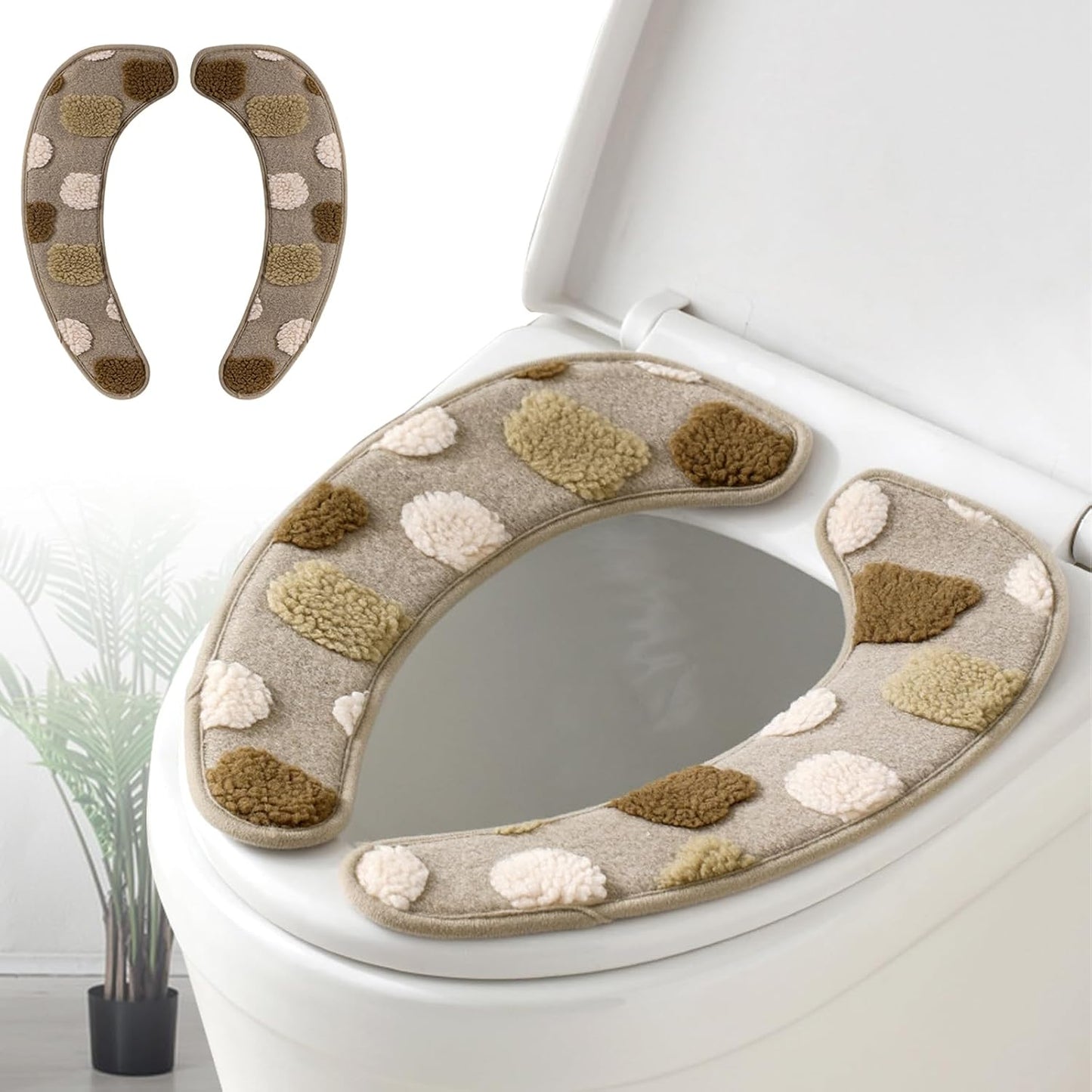 Thick and Warm Toilet Seat Cover – Washable, Reusable Cushion with TPR Adhesive Back & Decorative Pattern for Comfort & Insulation (Brown)