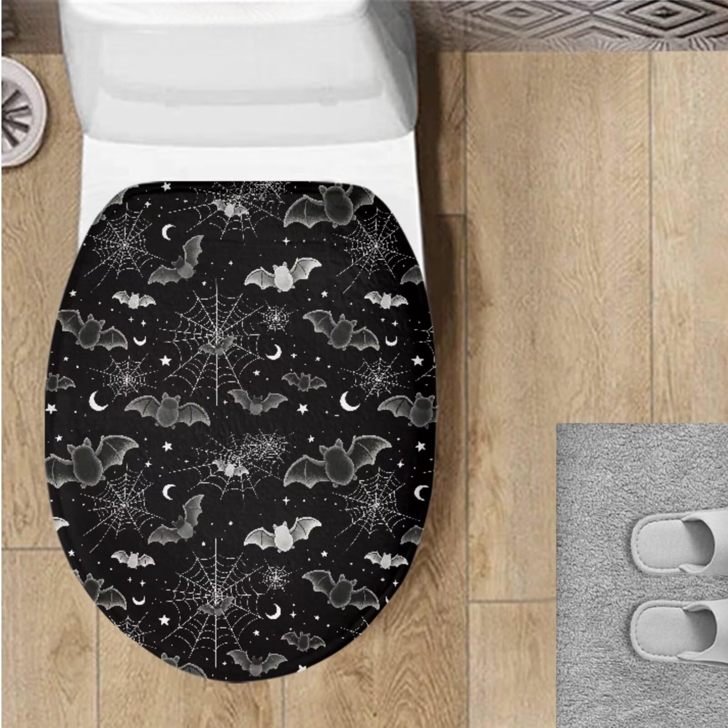 Toilet Lid Cover for Bathroom Water Absorbent Toilet Lid Protector Fits Most Sizes Standard, Round, Elongated and Oblong Lids, Gothic Crow Rose Gray
