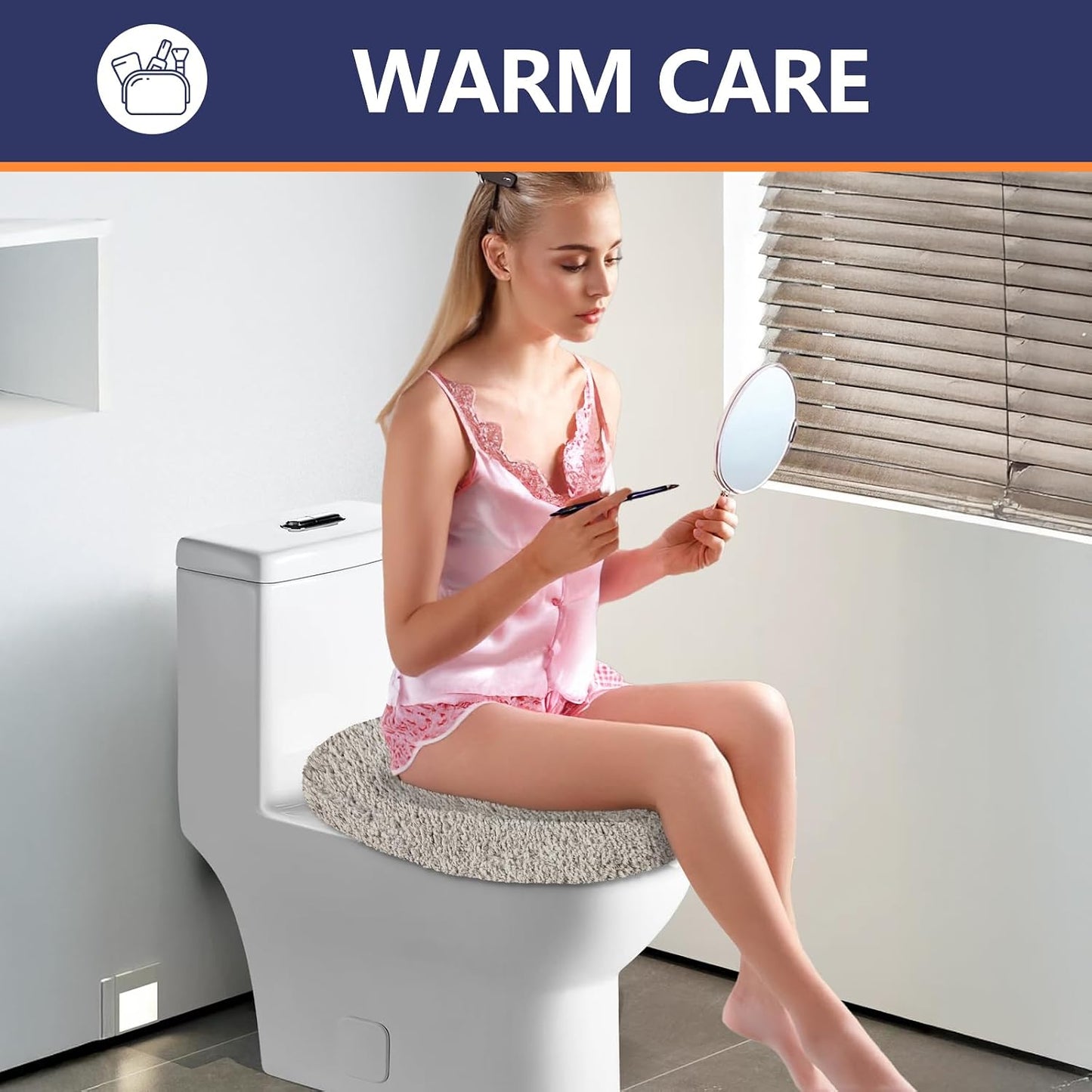 Microfiber Elongated Toilet Seat Cover 19.5"x 15" Machine Washable | Solid Toilet Lid Cover Adjustable Rubber Backing Fits Only 18-19.5"L x 14-16"W Elongated Toilet Seat