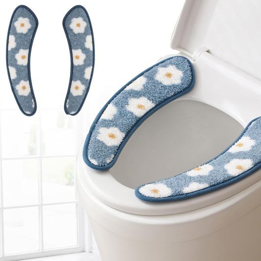 Thick and Warm Toilet Seat Cover – Washable, Reusable Cushion with TPR Adhesive & Floral Pattern for Comfort & Insulation (Blue)