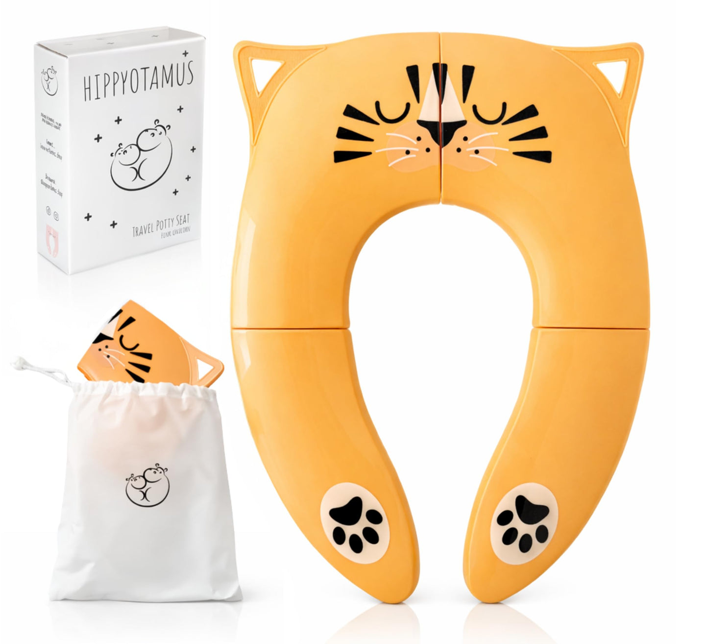 Hippypotamus Travel Potty Seat for Toddler - No-Pinch Folding Potty Training Seat - Non-Slip Silicone Grips - Includes Free Travel Bag (PINK Unicorn)