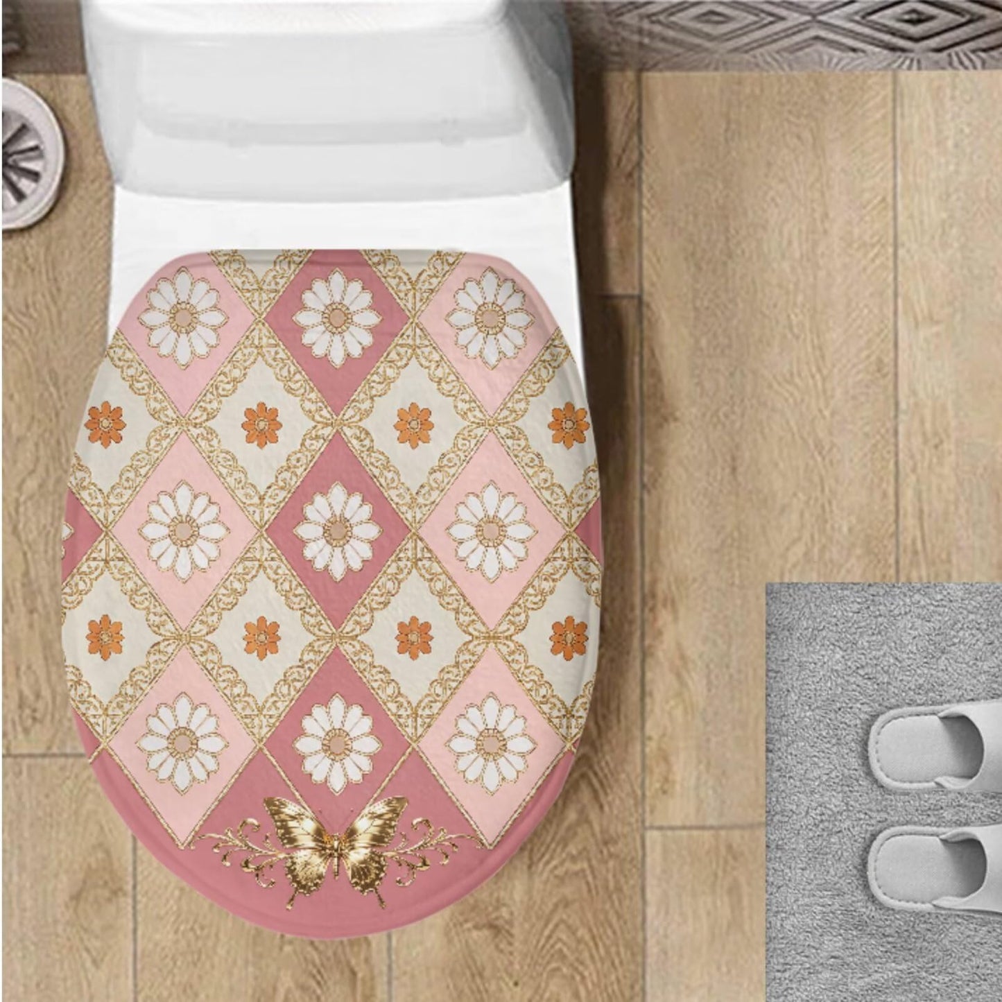 Toilet Lid Cover for Bathroom Water Absorbent Toilet Lid Protector Fits Most Sizes Standard, Round, Elongated and Oblong Lids, Gothic Crow Rose Gray