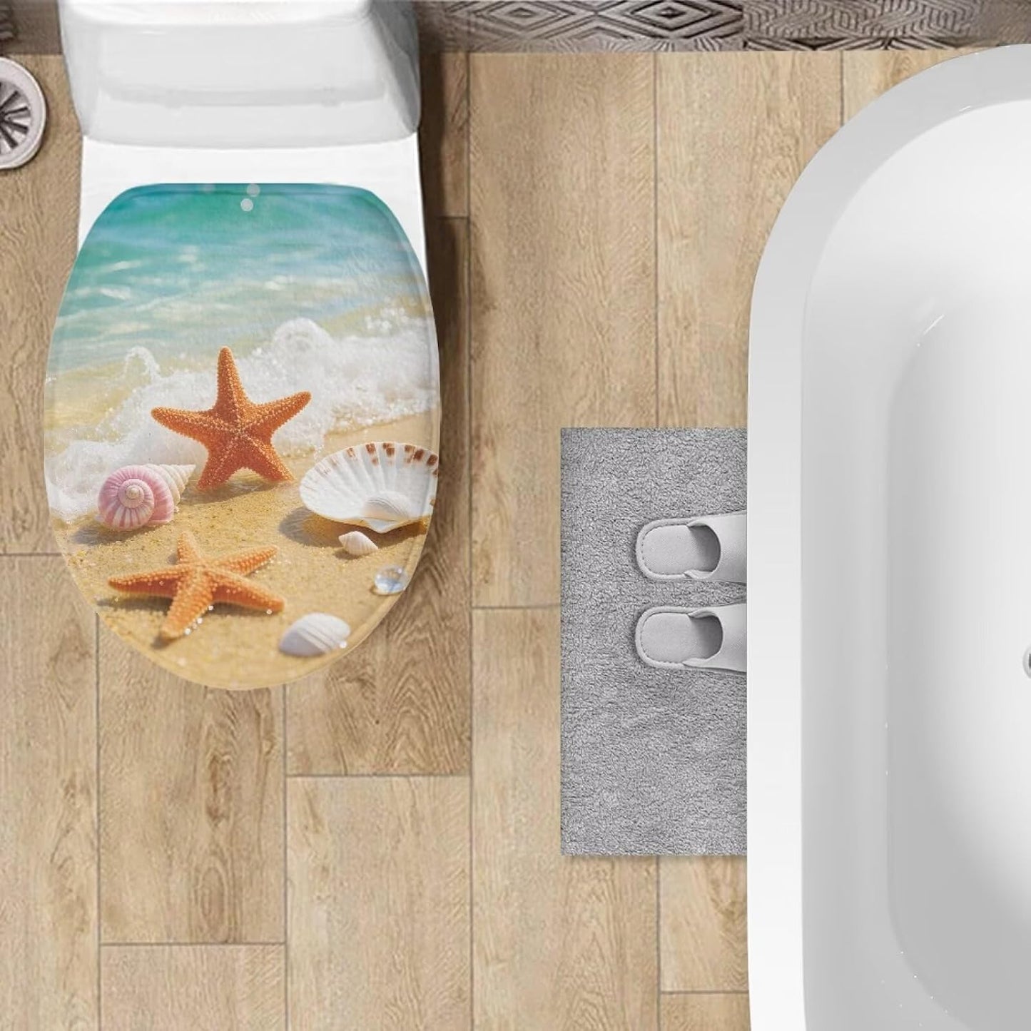 chaqlin Starfish Bathroom Toilet Lid Cover Soft Flannel 17.3''x 13'' Adjustable Toilet Seat Covers Washable Rubber Backing Cover Fits Most Elongated and Oblong Lids