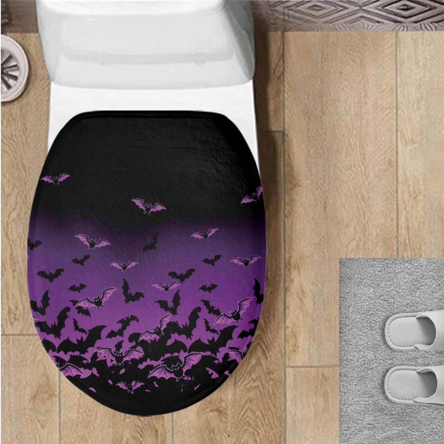 Toilet Lid Cover for Bathroom Water Absorbent Toilet Lid Protector Fits Most Sizes Standard, Round, Elongated and Oblong Lids, Gothic Crow Rose Gray