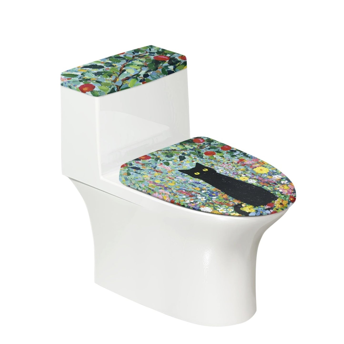 Cat Set of 2 Toilet Lid Cover Tank Set Plush Bathroom Set Beige Blue