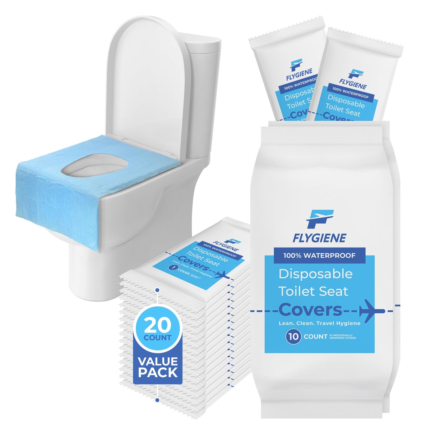 Disposable Toilet Seat Covers for Travel – Waterproof, Tear-Resistant XL Toilet Liners with 2 Layers of Protection – Individually Wrapped Travel Size Toiletries - 40 Count (4 Packs of 10)