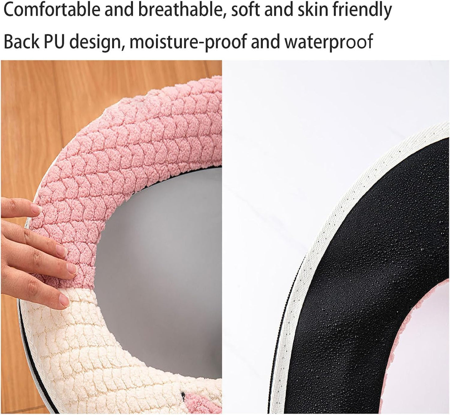Warm Toilet Seat Cover with Handle for Bathroom (Pink Alpaca) | Thicker Soft Plush Toilet Seat Cover Pad, Easy Installation & Washable