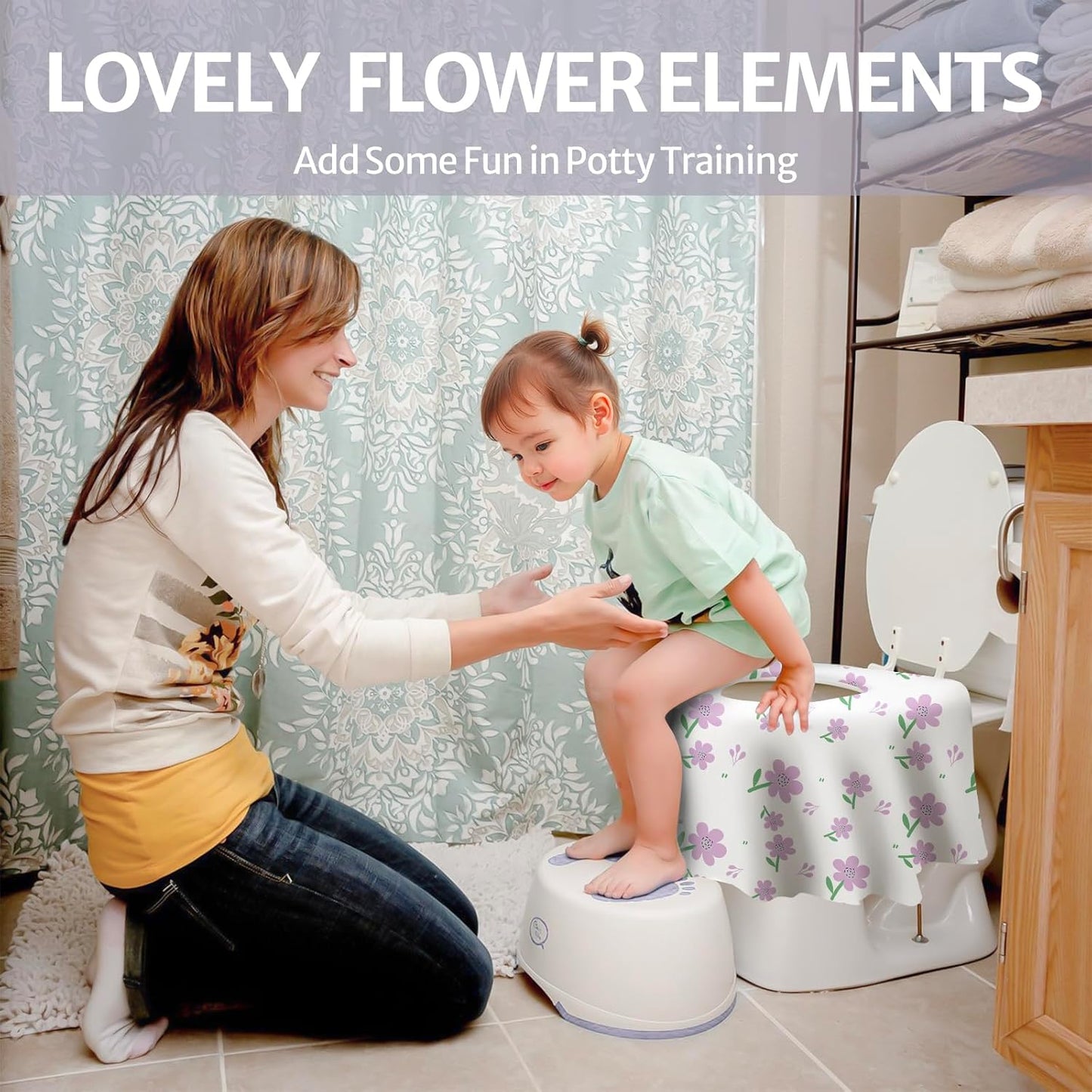 Blissful Diary 30 Pcs Toilet Seat Covers Disposable for Toddlers & Adults, Extra Large Waterproof, Portable Package for Travel, Kids Potty Training(Purple Flowers)