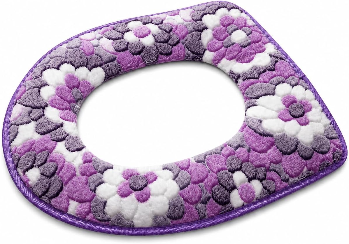 1 PCS Toilet Seat Cover Cushion, Soft Flannel Warm Toilet Seat Pad, Universal Fit Zippered Washable Reusable Toilet Cushion, Skin-Friendly Non-Slip Bathroom Accessory for All Seasons (Purple)