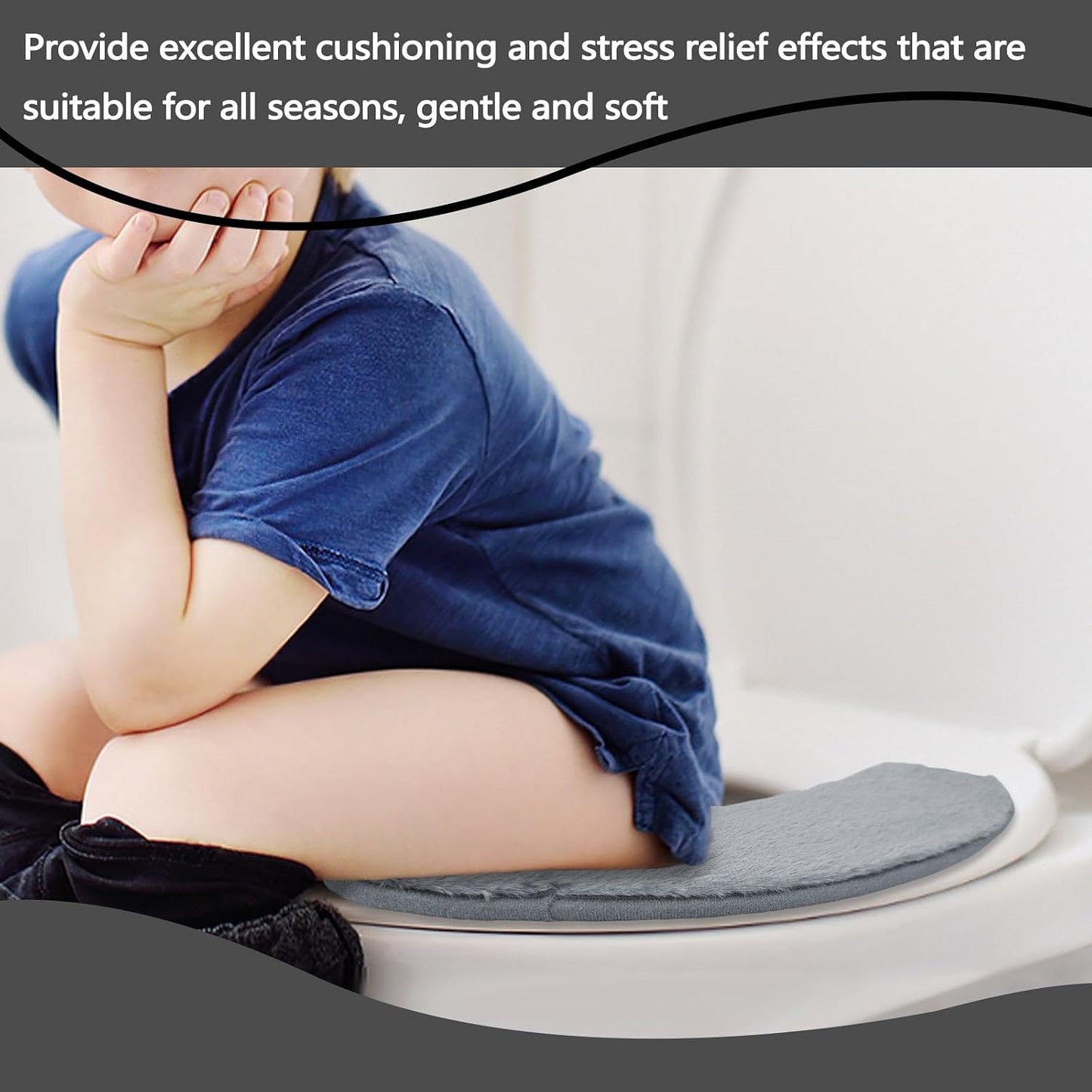 Flannel Elongated Toilet Seat Cushion Warmer, Soft Padded Toilet Seat Covers Washable Lid Cushioned Pad with Memory Foam Reusable Adhesive for Seniors Bathroom Winter A