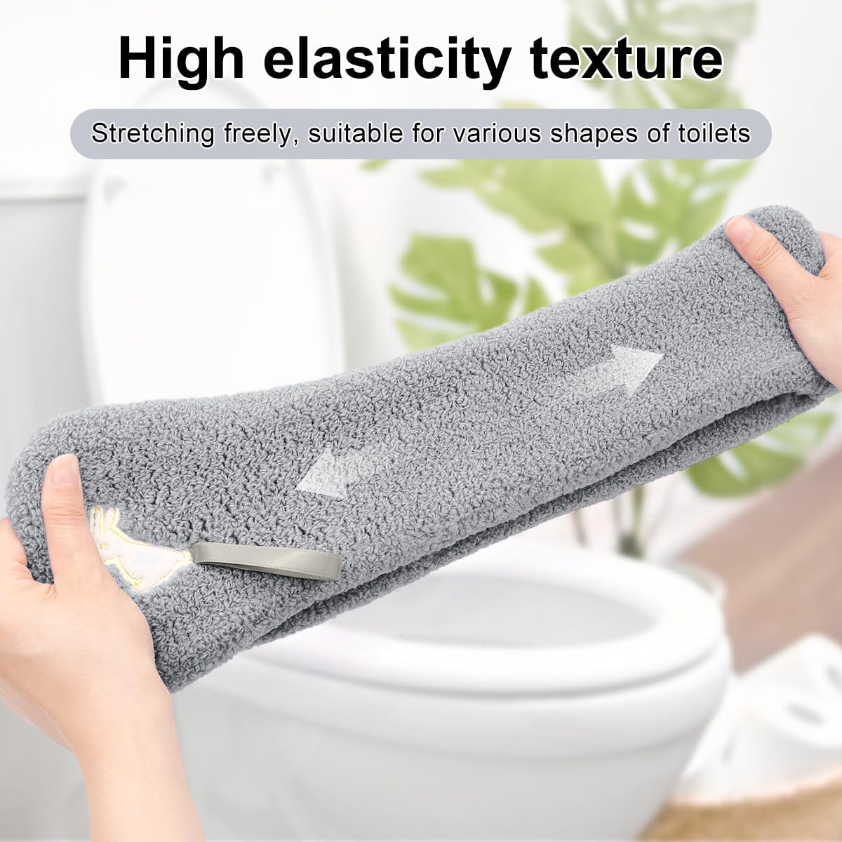 2 Packs Toilet Seat Cover, Plush Warm Bathroom Toilet Seat Cushion with Snaps Fixed Washable and Reusable Toilet Seat Lid Cover Pads, Fits Most Toilet Seats, Light Grey