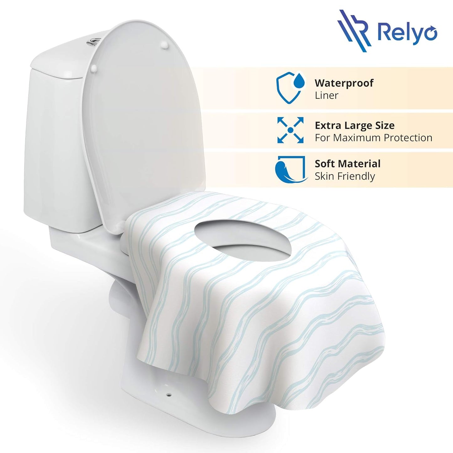 Relyo Disposable Toilet Seat Cover for Travel – 20 Pack with Covers Wrapped in Sets of 2, Non-Flushable Liners, Fits Most Seats – Kids, Toddlers, Adults (Waves, 20)