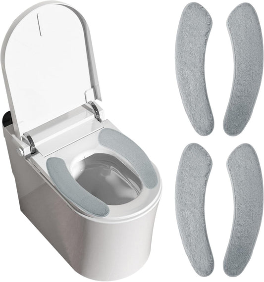 Flannel Elongated Toilet Seat Cushion Warmer, Soft Padded Toilet Seat Covers Washable Lid Cushioned Pad with Memory Foam Reusable Adhesive for Seniors Bathroom Winter A