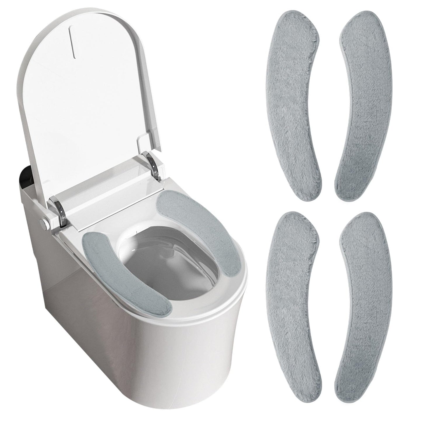 Flannel Elongated Toilet Seat Cushion Warmer, Soft Padded Toilet Seat Covers Washable Lid Cushioned Pad with Memory Foam Reusable Adhesive for Seniors Bathroom Winter A