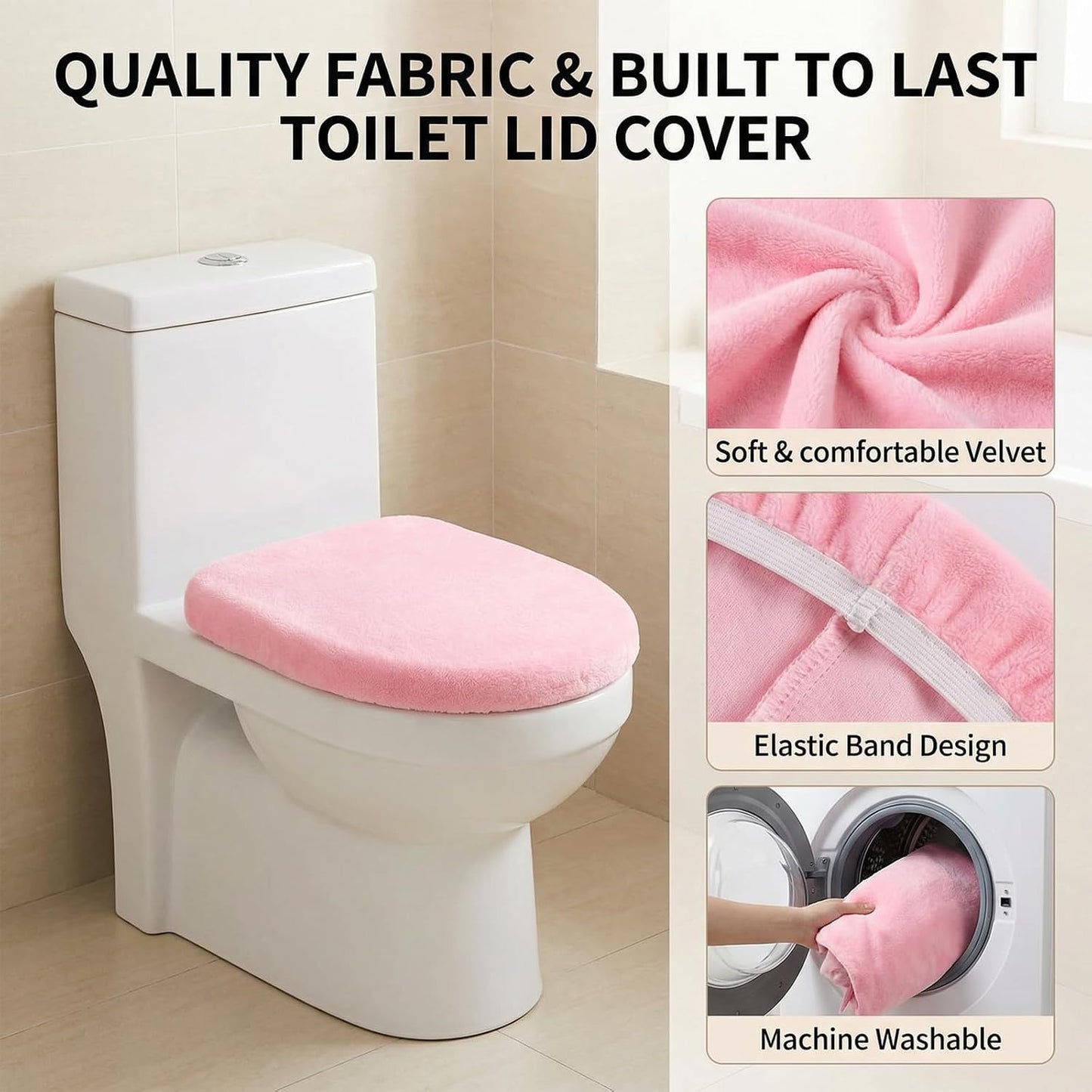 Pink Toilet Seat Cover Soft Plush Toilet Lid Cover Machine Washable Seat Covers for Bathroom Fits Most Round Elongated and Oblong Lids, Easy Installation& Cleaning