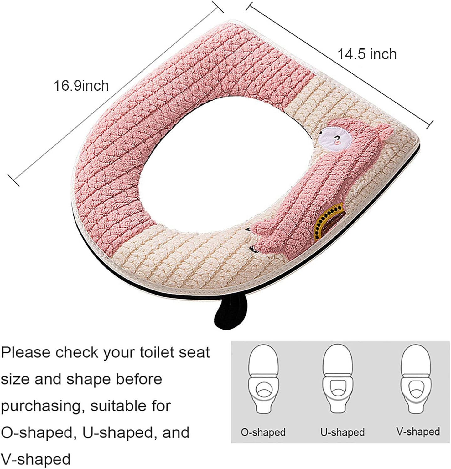Warm Toilet Seat Cover with Handle for Bathroom (Pink Alpaca) | Thicker Soft Plush Toilet Seat Cover Pad, Easy Installation & Washable