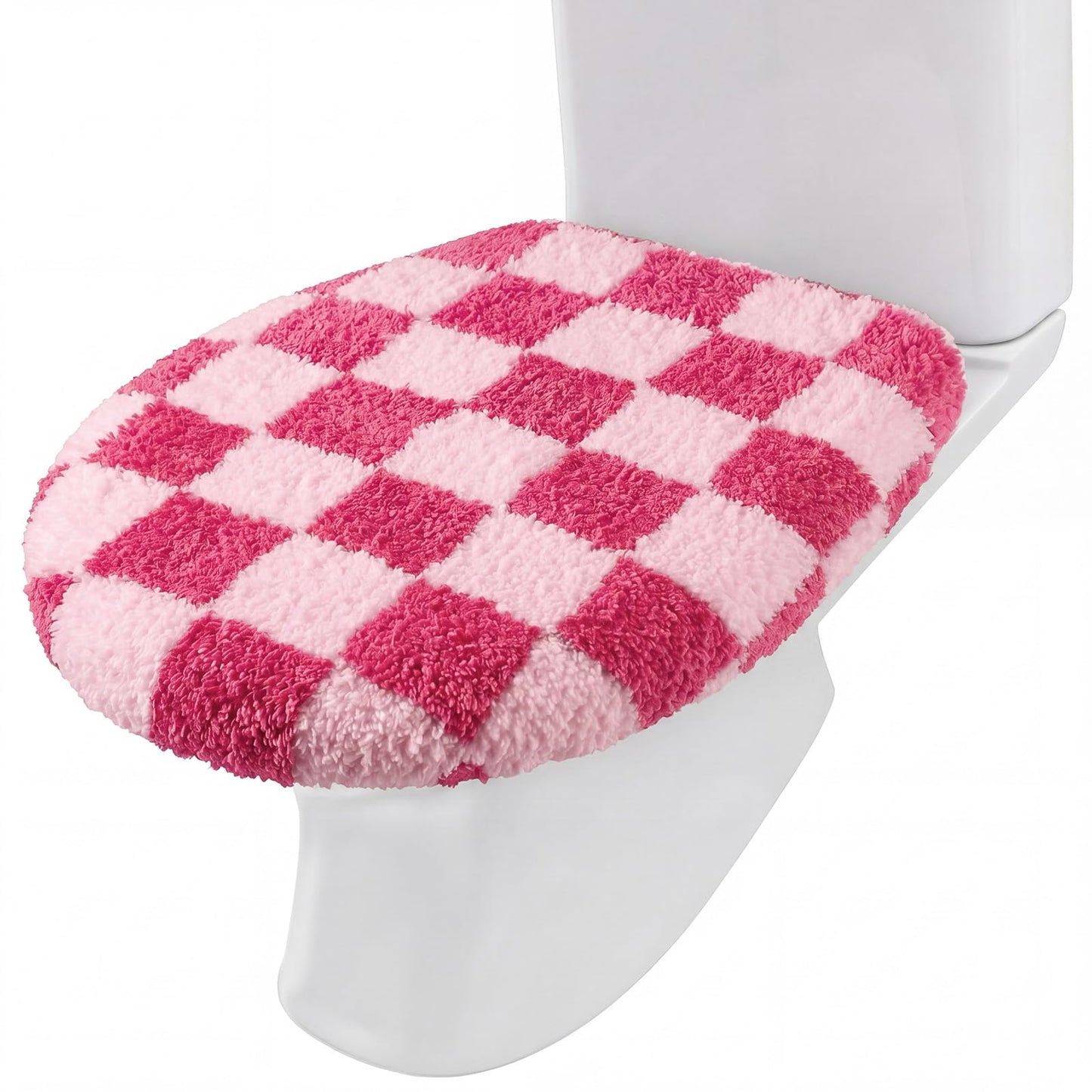 HunnmingRe Checkered Bathroom Toilet Lid Cover Soft Microfiber Toilet Top Cover 17.5" x 15" Washable Aesthetic Bathroom Decor Fits Most Round, Elongated and Oblong Lids, Machine Washable(Black White)
