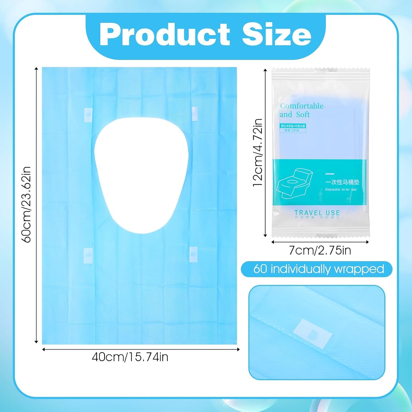 100 Pack Disposable Toilet Seat Covers 16x24 Inch Travel Toilet Covers | Individually Wrapped, Extra Large, Potty Liners, Portable Travel Seat Cover, Waterproof