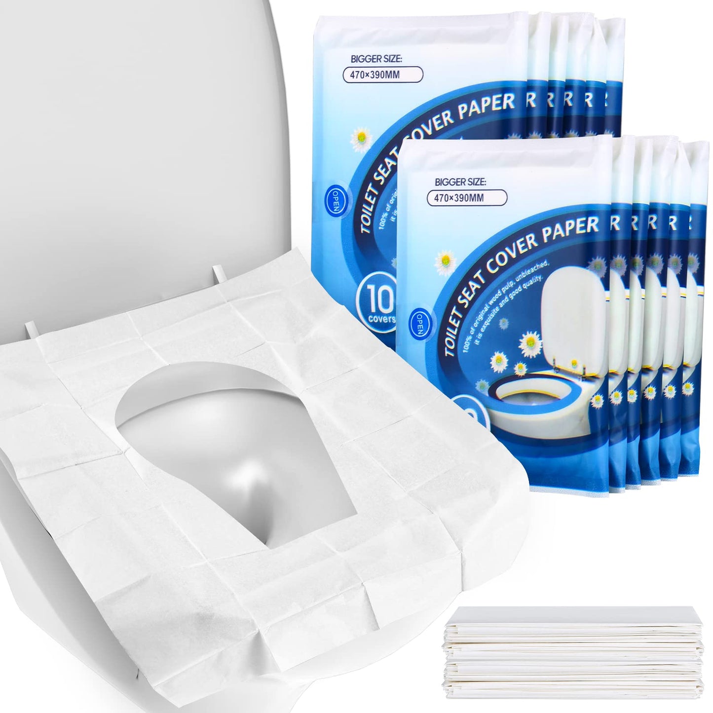 YGDZ Toilet Seat Covers Disposable, 110pcs Flushable Travel Disposable Toilet Seat Covers for Adults Kids Potty Training, Travel Essential Accessories for Airplane, Road Trips, Camping