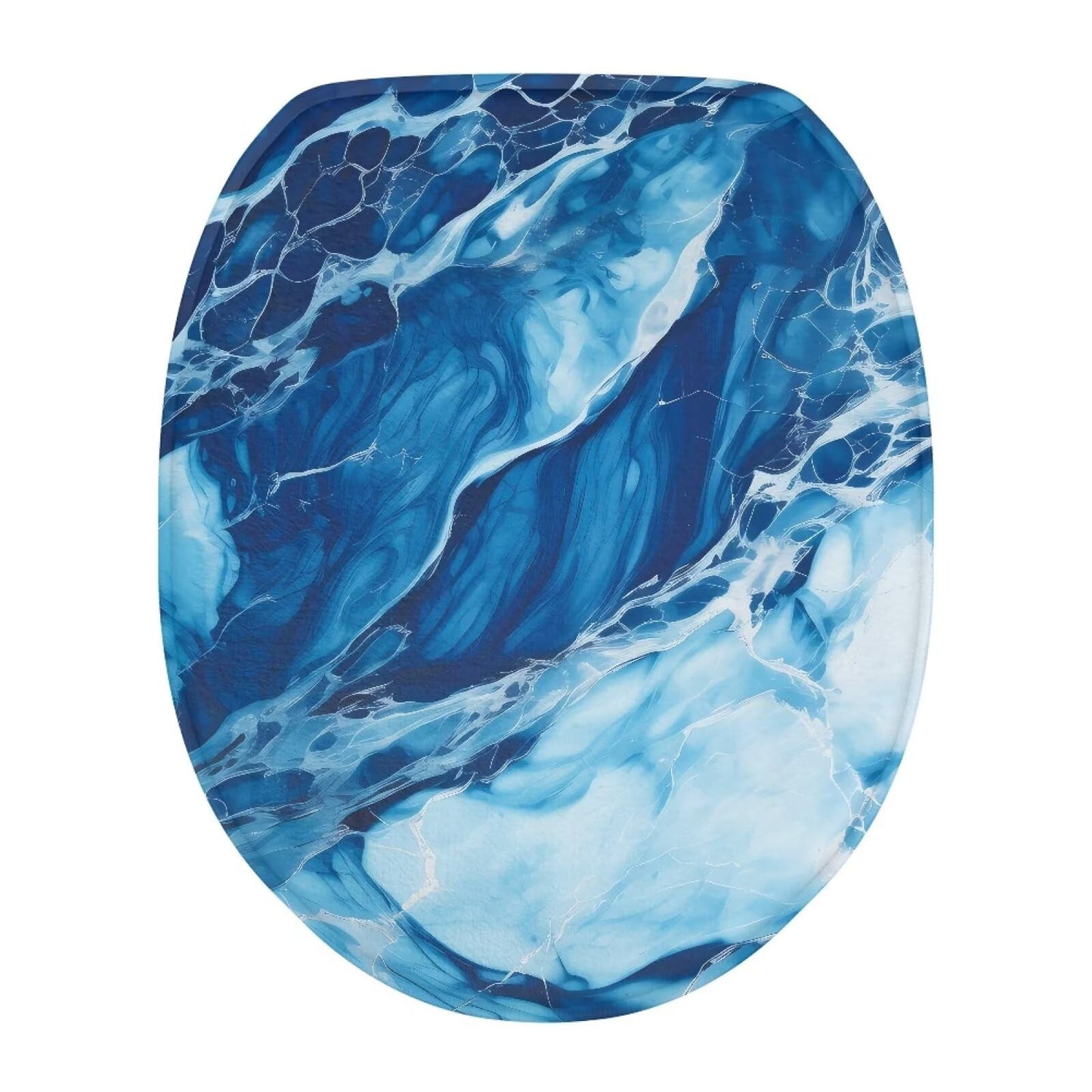 chaqlin Toilet Lid Cover Blue Marble Absorbent Flannel Oval Toilet Seat Covers for Bathroom, Washable Accessories Decor, Stretchable