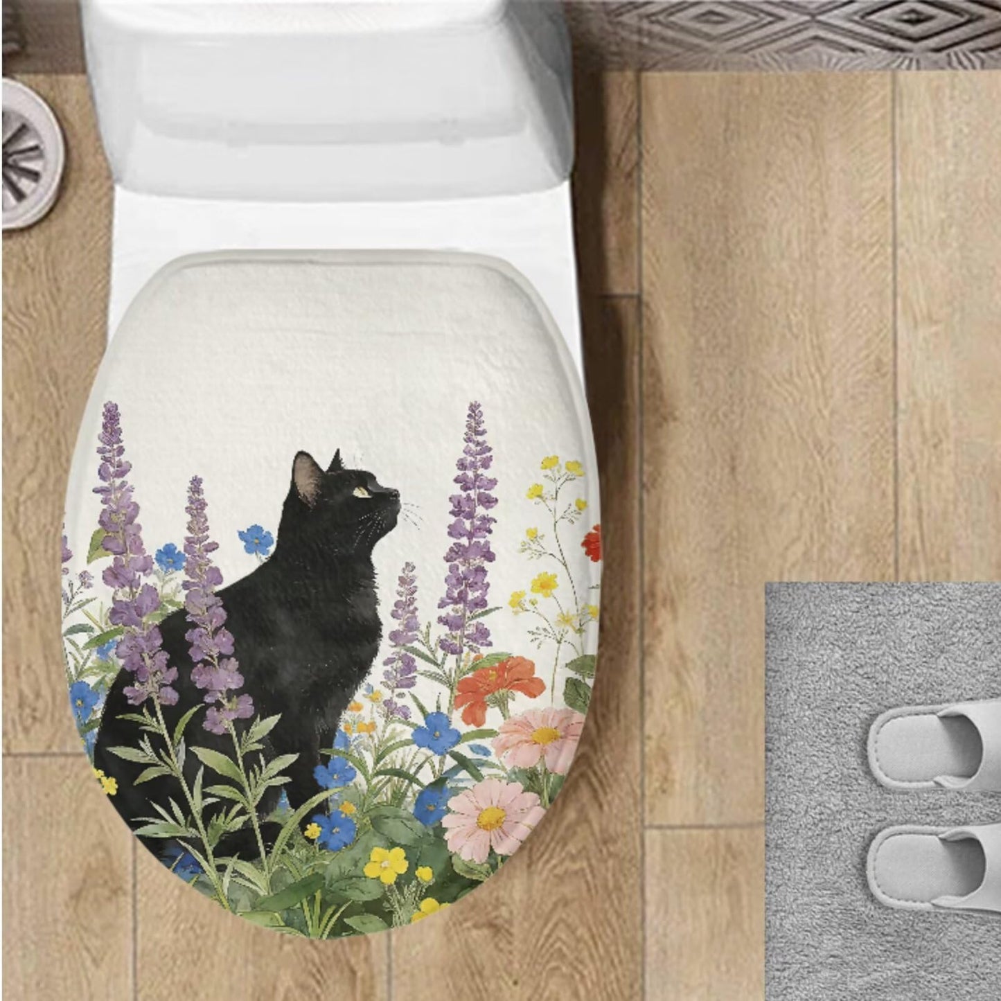 Toilet Lid Cover for Bathroom Water Absorbent Toilet Lid Protector Fits Most Sizes Standard, Round, Elongated and Oblong Lids, Gothic Crow Rose Gray