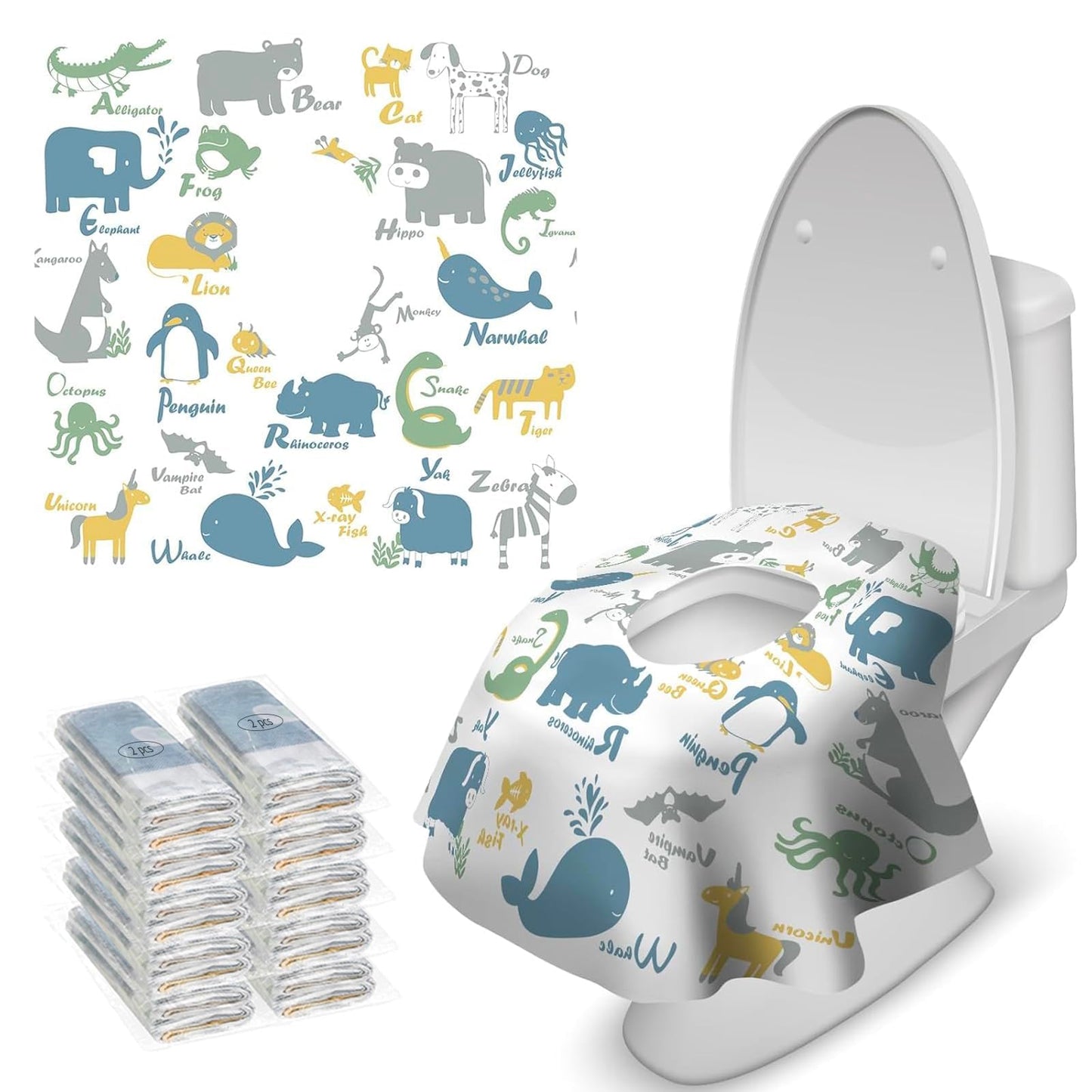 Blissful Diary 30 Pcs Toilet Seat Covers Disposable for Toddlers & Adults, Extra Large Waterproof, Portable Package for Travel, Kids Potty Training