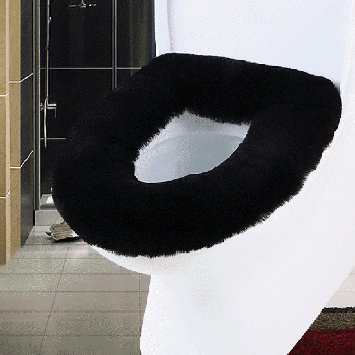U&M Genuine Sheepskin Toilet Seat Cover Bathroom Soft Warm Reusable Real Fur Wool Toilet Seat Pads Easy Installation& Care