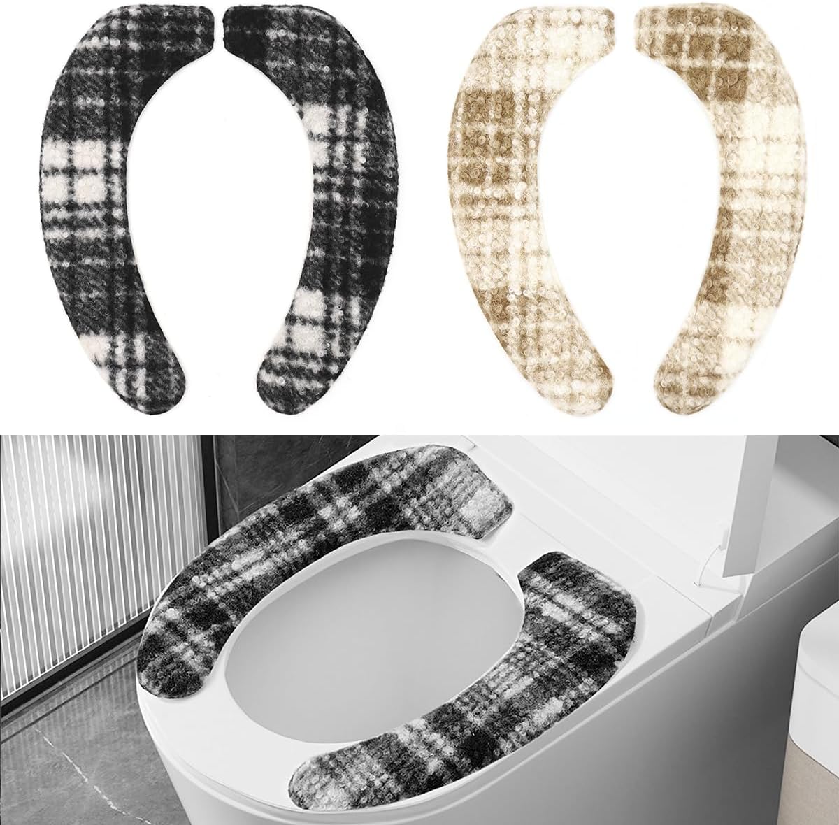 2 Sets Toilet Seat Cover, HADEEONG Bathroom Toilet Seat Cushion Soft Plush Thicker Toilet Seat Warmer with Memory Foam Self-Adhesive Washable Toilet Seat Lid Cover Pads