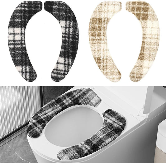 2 Sets Toilet Seat Cover, HADEEONG Bathroom Toilet Seat Cushion Soft Plush Thicker Toilet Seat Warmer with Memory Foam Self-Adhesive Washable Toilet Seat Lid Cover Pads