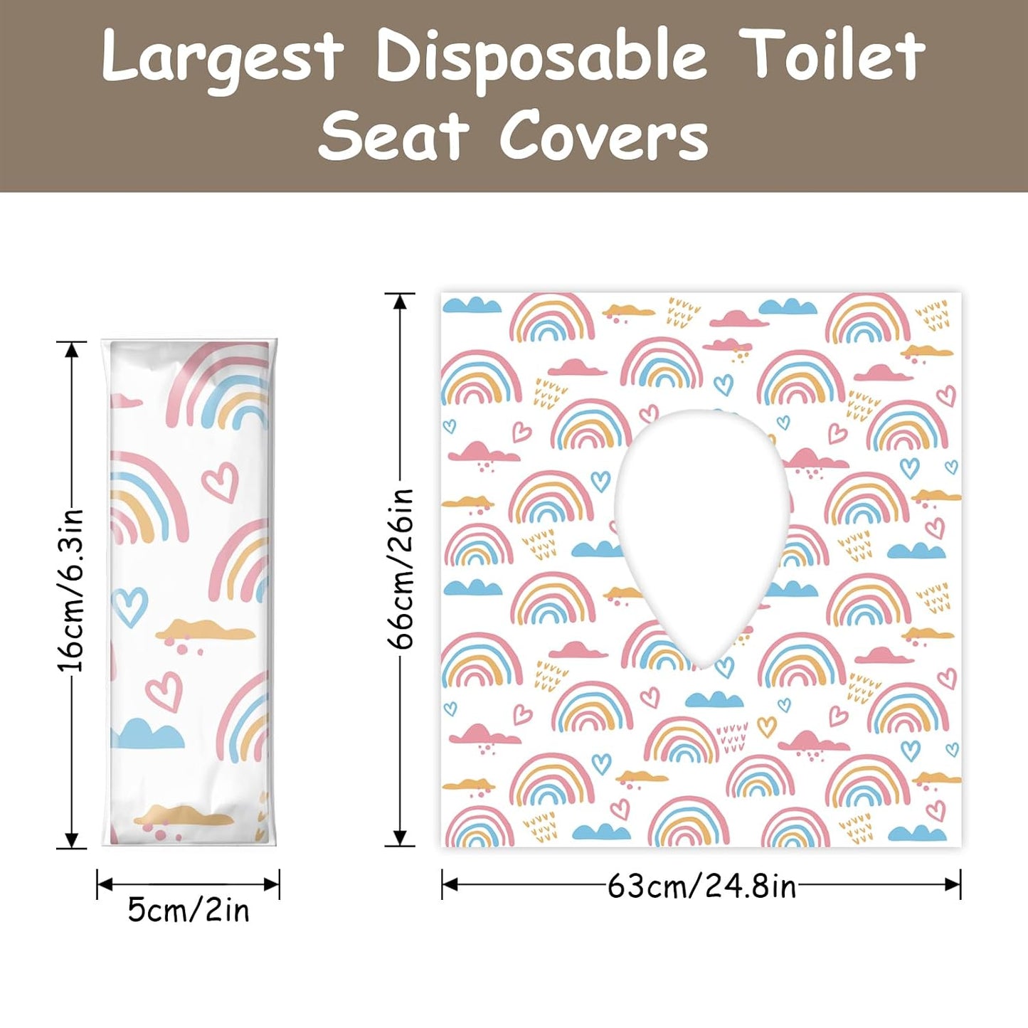 DEEKI 40 Pack Toilet Seat Covers Disposable, Safe No-Slip Waterproof for Kids Toddlers Use in Potty Training Public Restrooms Toilets, Portable Clean Covers for Adults Travel -Rainbow (40 Count)