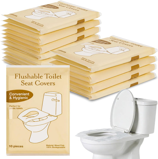 RAINFLOW Toilet Seat Covers Disposable - 100 Count Portable Flushable Paper | Individually Wrapped Toilet Cover Liners, for Airplane, Hotel, Camping & Public Restrooms, Travel Essentials