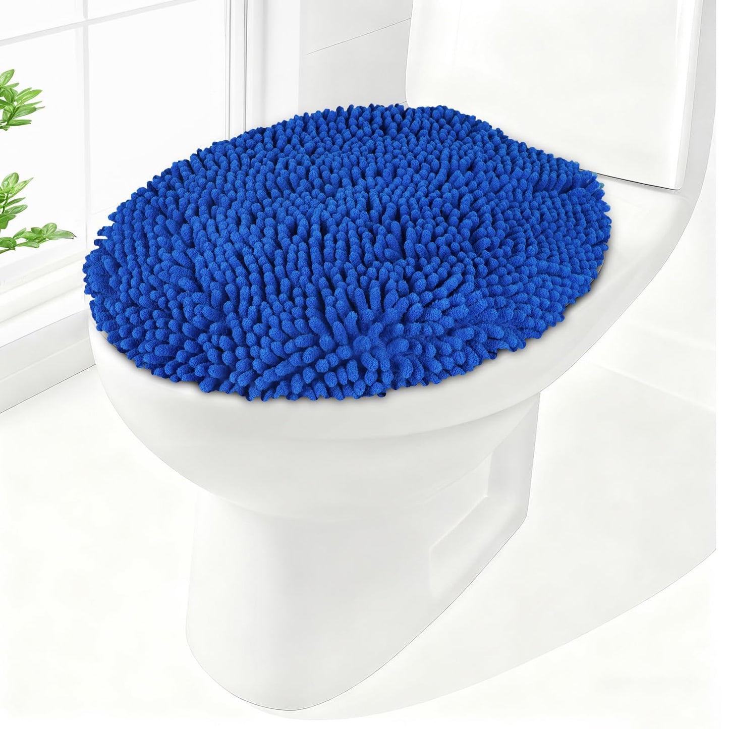 Soft Chenille Toilet Lid Cover 19.5L x 18.5W Machine Washable | Toilet Seat Cover Adjustable Rubber Backing Fits Most Round Elongated and Oblong Lids