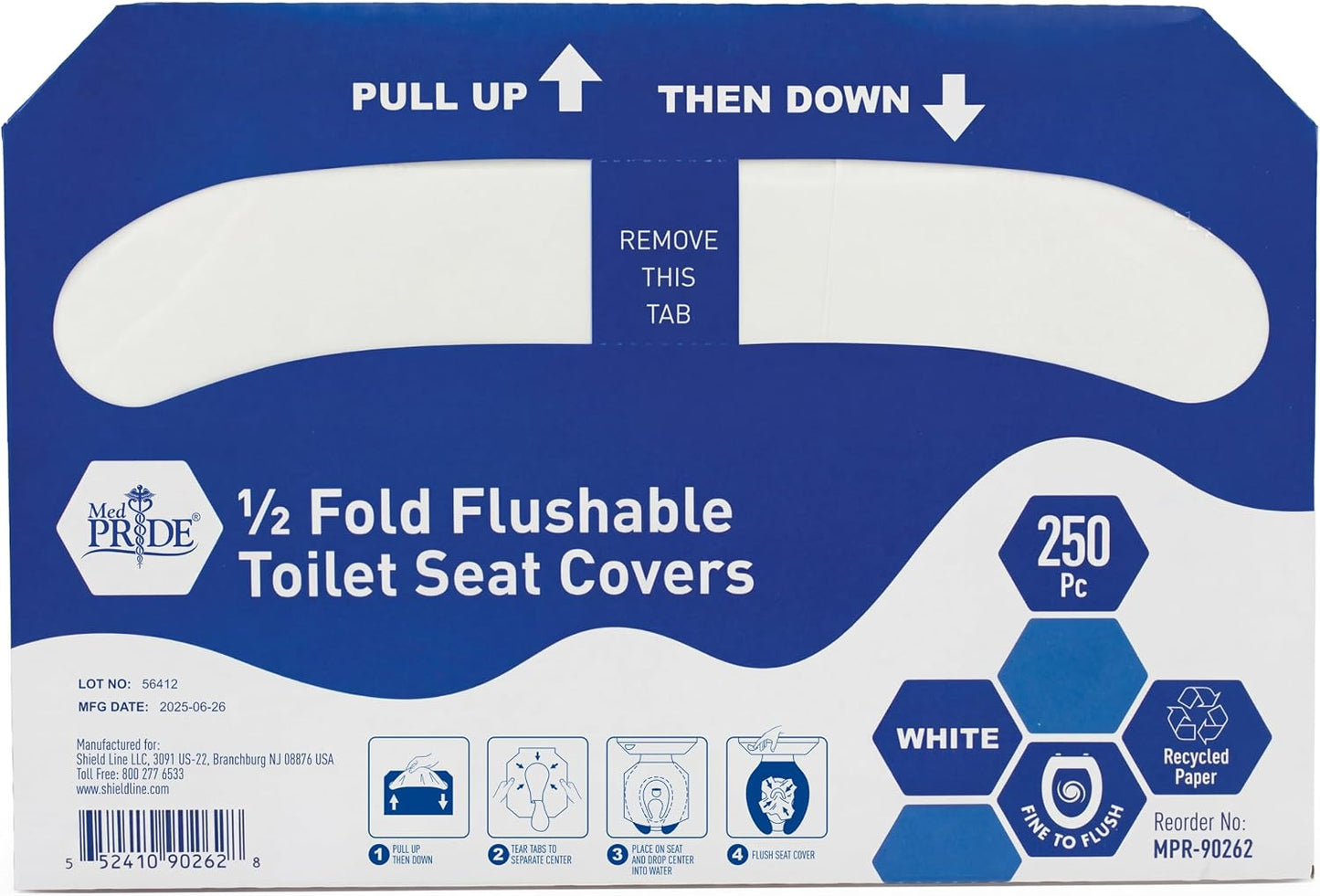 MED PRIDE Disposable Toilet Seat Covers,Flushable,Septic Safe,250 Count