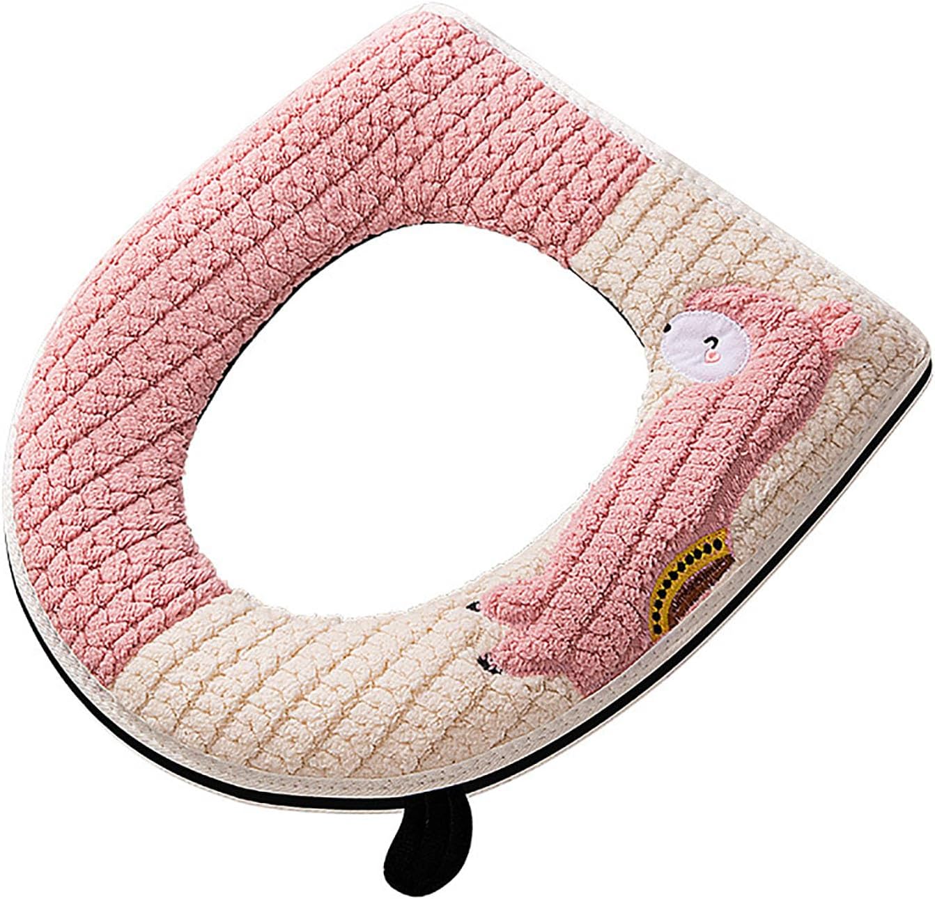 Warm Toilet Seat Cover with Handle for Bathroom (Pink Alpaca) | Thicker Soft Plush Toilet Seat Cover Pad, Easy Installation & Washable