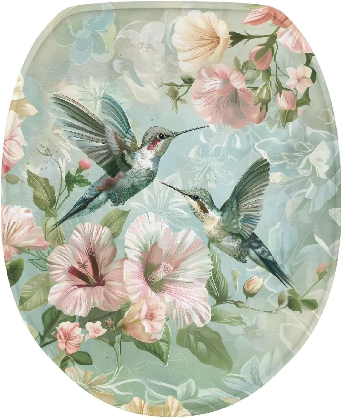 Hummingbird Flower Toilet Lid Covers for Bathroom Hummingbird Flower Toilet Seat Cushion Cover Elongated Reusable Replacement Fabric Elastic Washable Dust Covers