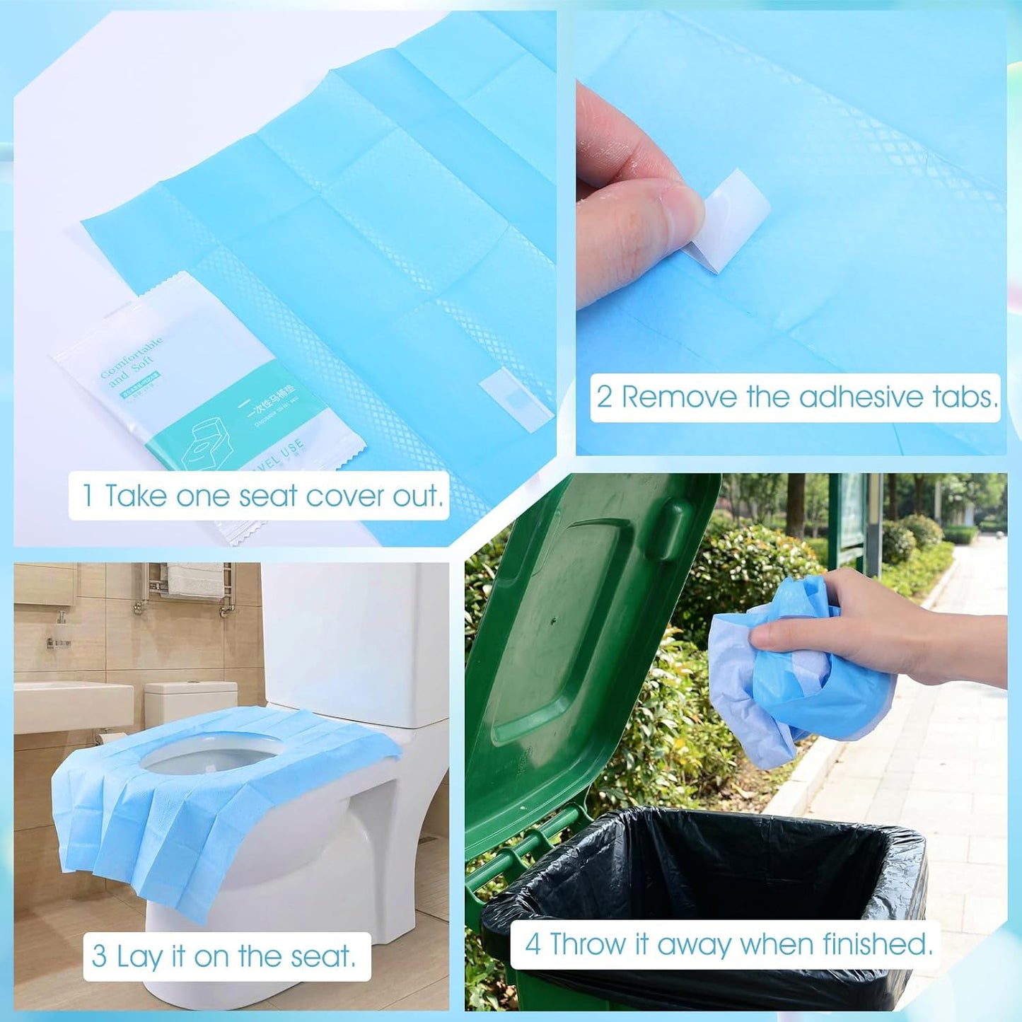 100 Pack Disposable Toilet Seat Covers 16x24 Inch Travel Toilet Covers | Individually Wrapped, Extra Large, Potty Liners, Portable Travel Seat Cover, Waterproof