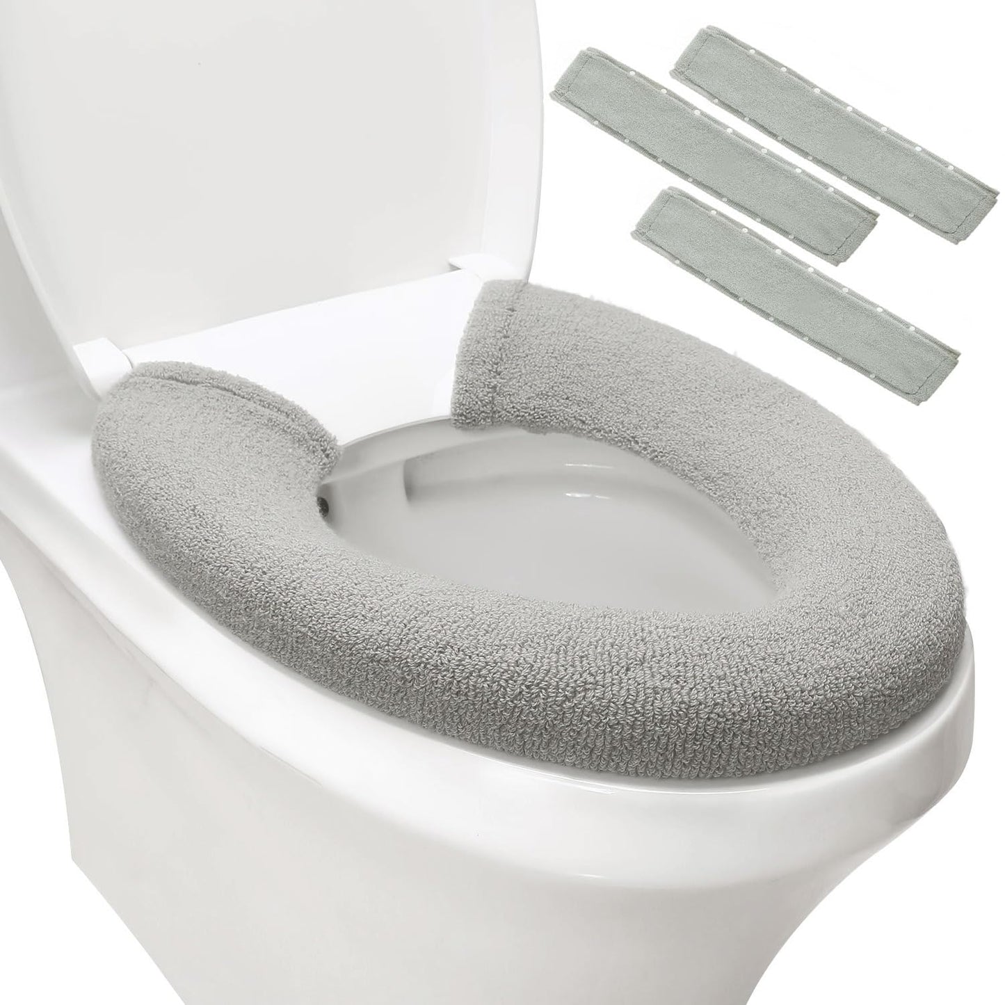 Bathroom Soft Thicker Warmer Stretchable Washable Cloth Toilet Seat Cover Pads 3PCS